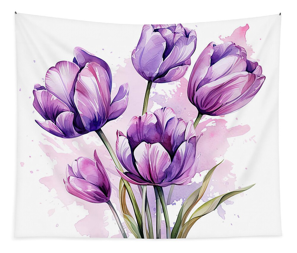 Purple Tulip Tapestry featuring the painting Impressionist Purple Flowers by Lourry Legarde