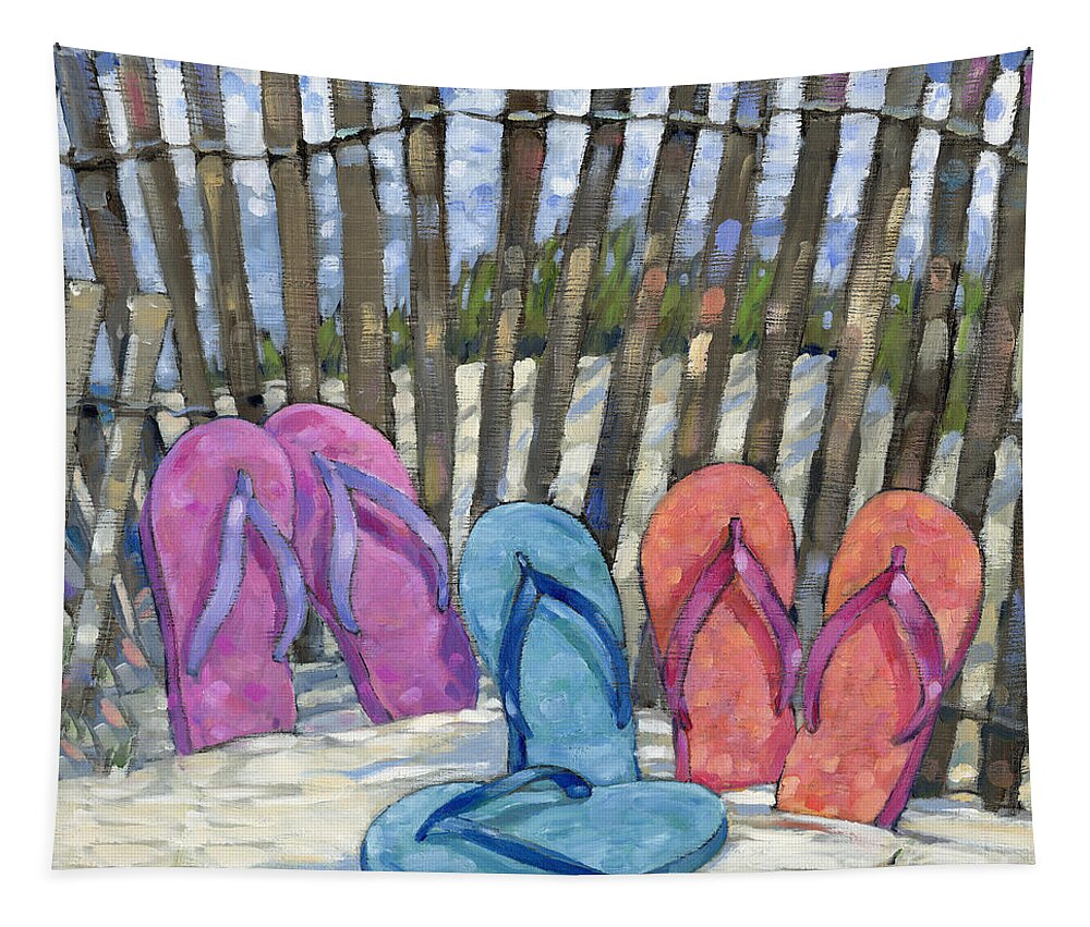 Oil Tapestry featuring the painting Impressions of Flip Flops Square II by Paul Brent