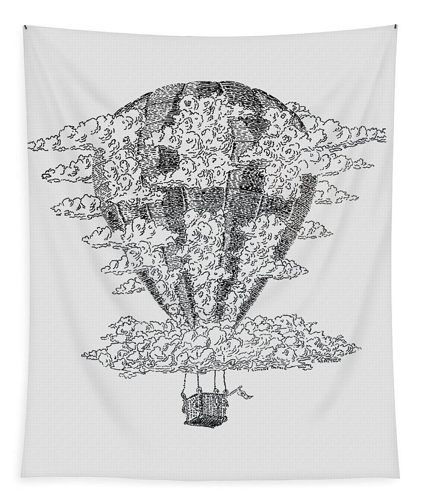 Hot Air Balloon Tapestry featuring the drawing In My Cumulous Balloon by Jenny Armitage