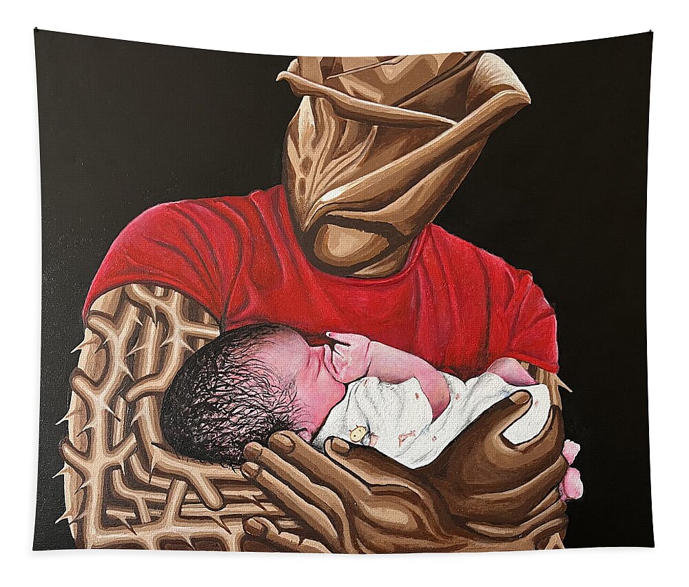 Baby Tapestry featuring the painting In My Father's Arms by O Yemi Tubi