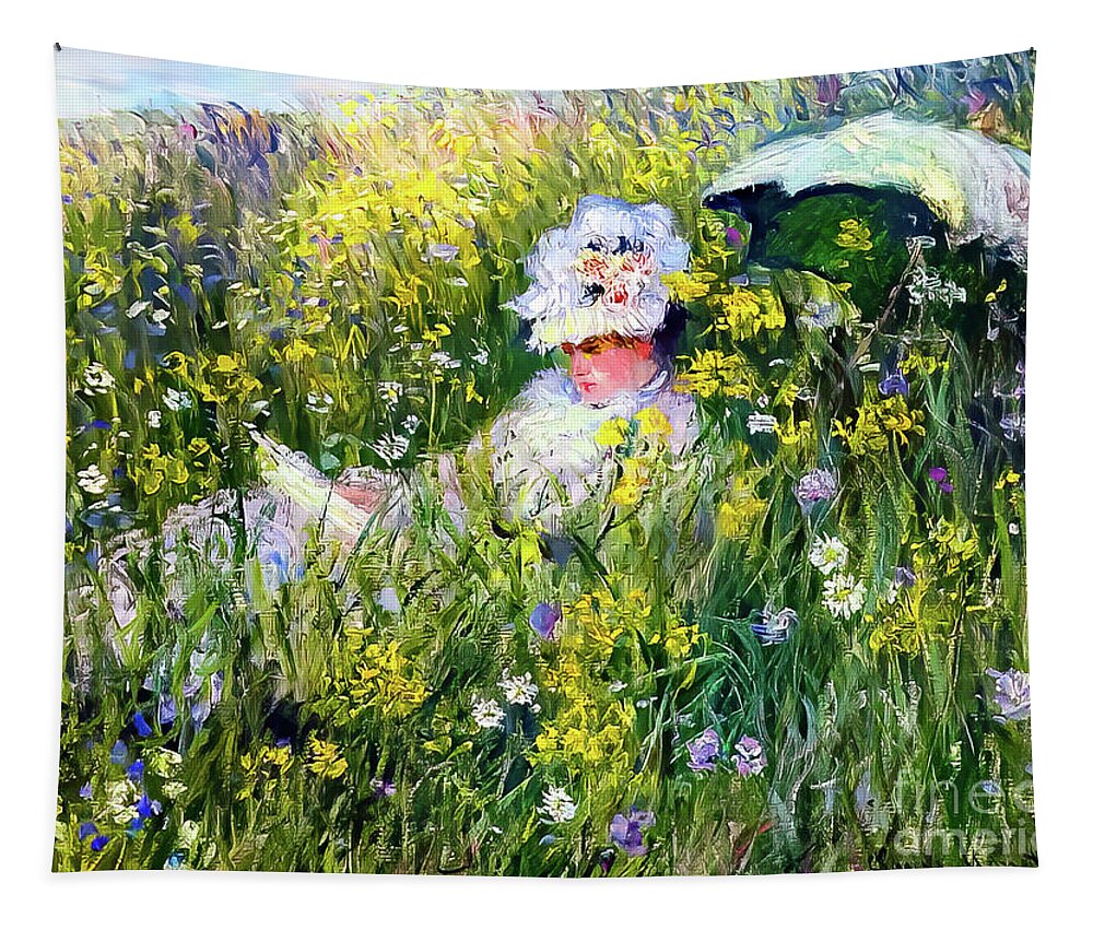 Meadow Tapestry featuring the painting In the Meadow by Claude Monet 1876 by Claude Monet