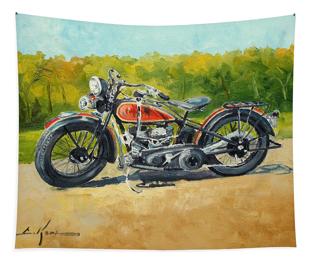 Indian Motorcycle Tapestry featuring the painting Indian motorcycle by Luke Karcz