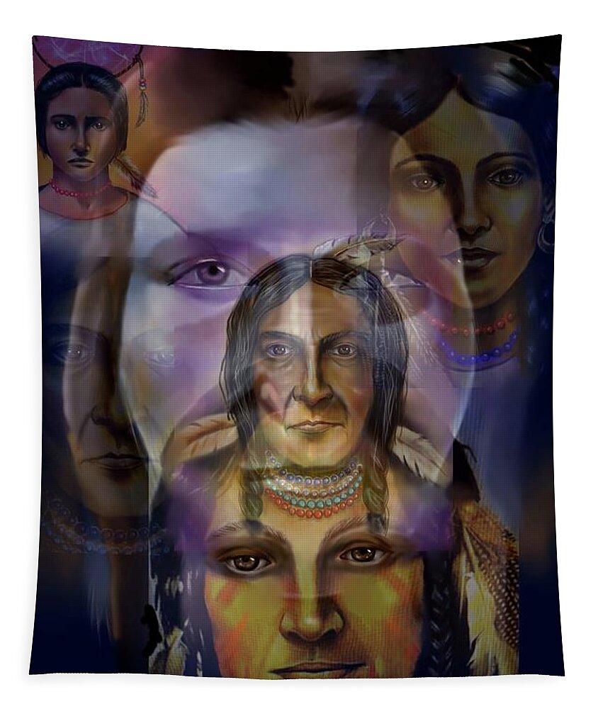 Collage Tapestry featuring the digital art Indian Collage by Carmen Cordova
