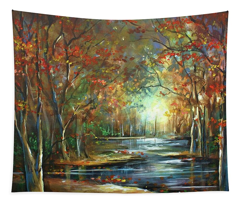 Landscape Tapestry featuring the painting Indian Summer by Michael Lang