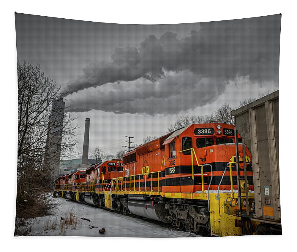 Railroad Tapestry featuring the photograph Indiana Southern IPL load arrives at Petersburg Generating Station by Jim Pearson