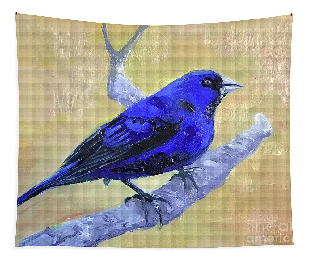 Bird Tapestry featuring the painting Indigo Bunting by Anne Marie Brown