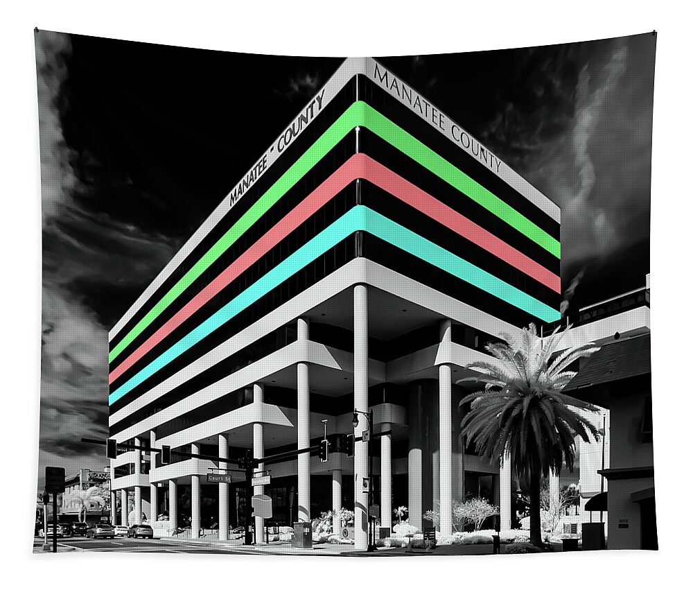 Infrared Tapestry featuring the photograph Infrared Color Striped Office Building by Rolf Bertram