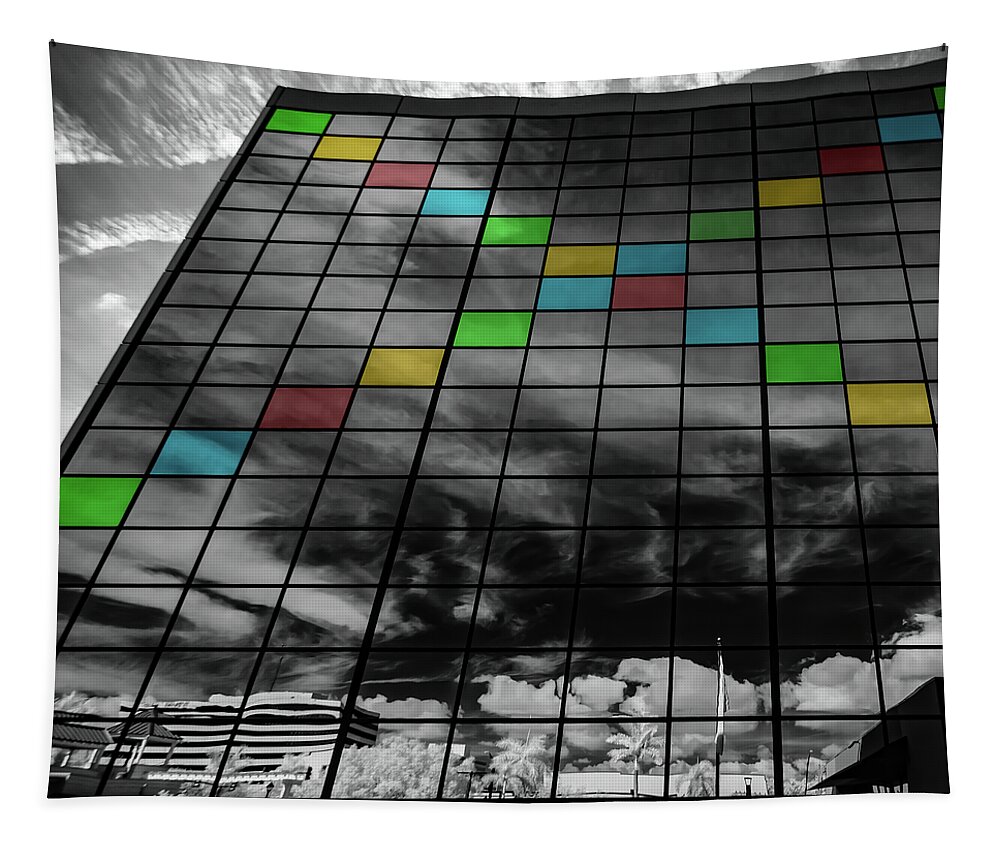 Skyscraper Tapestry featuring the photograph Infrared Skyscraper with Colored Windows by Rolf Bertram