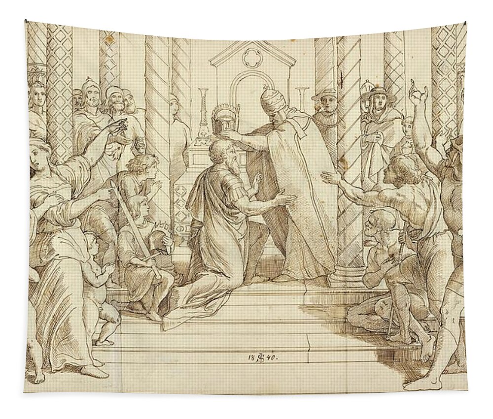 Judith Leyster Tapestry featuring the painting Inhaling van prinses Wilhelmina van Pruisen te Berlijn, 1789 by Padre Martini by MotionAge Designs