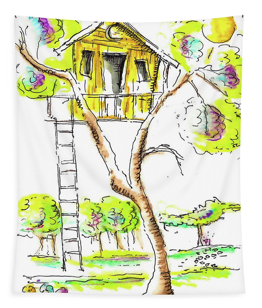 Treehouse Tapestry featuring the drawing Treehouse - Inkspired by Jason Nicholas