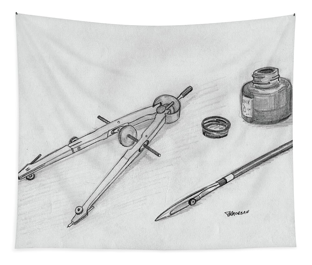 Drawing Tools Tapestry featuring the drawing Ink by Tom Morgan