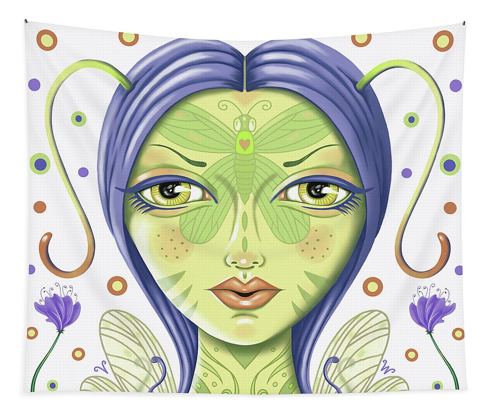 Fantasy Tapestry featuring the digital art Insect girl, Antennette - Sq.White by Valerie White