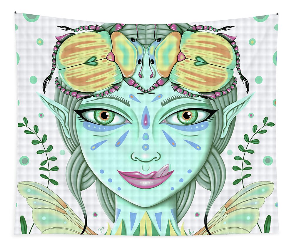 Fantasy Tapestry featuring the digital art Insect Girl, Scarabella - Sq.White by Valerie White