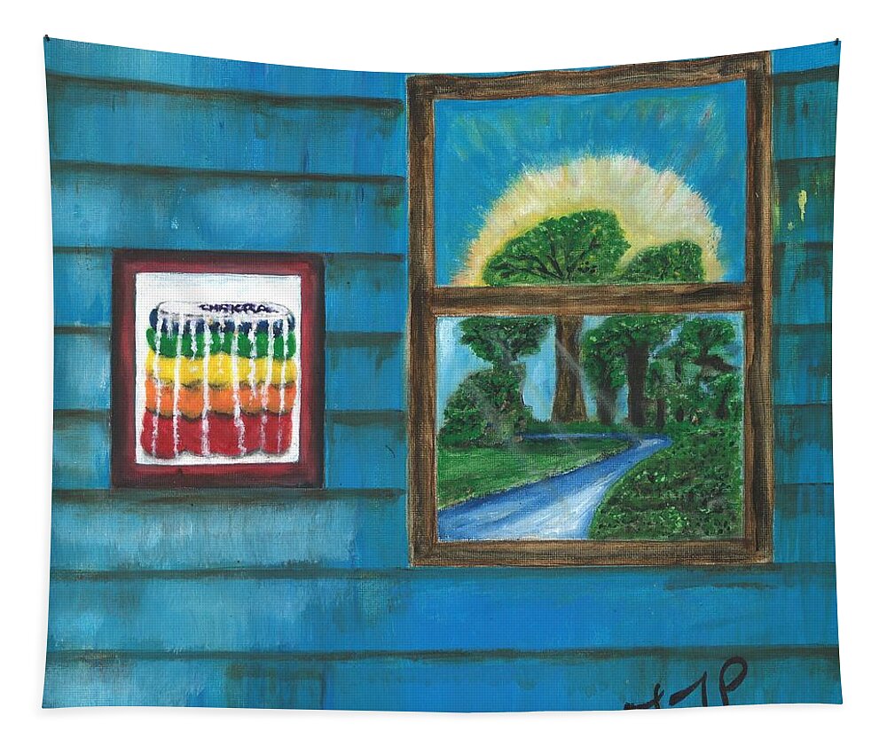 Window Tapestry featuring the painting Inside Outside by Esoteric Gardens KN