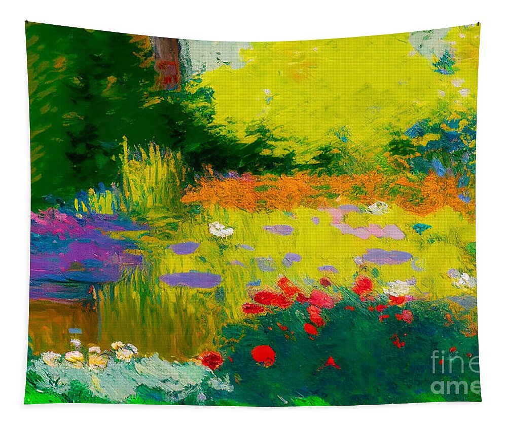 Gardens Tapestry featuring the mixed media Inspired by Monet by Binka Kirova