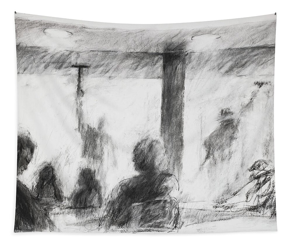 Drawing Tapestry featuring the drawing Interior with Window Washers by Lisa Tennant