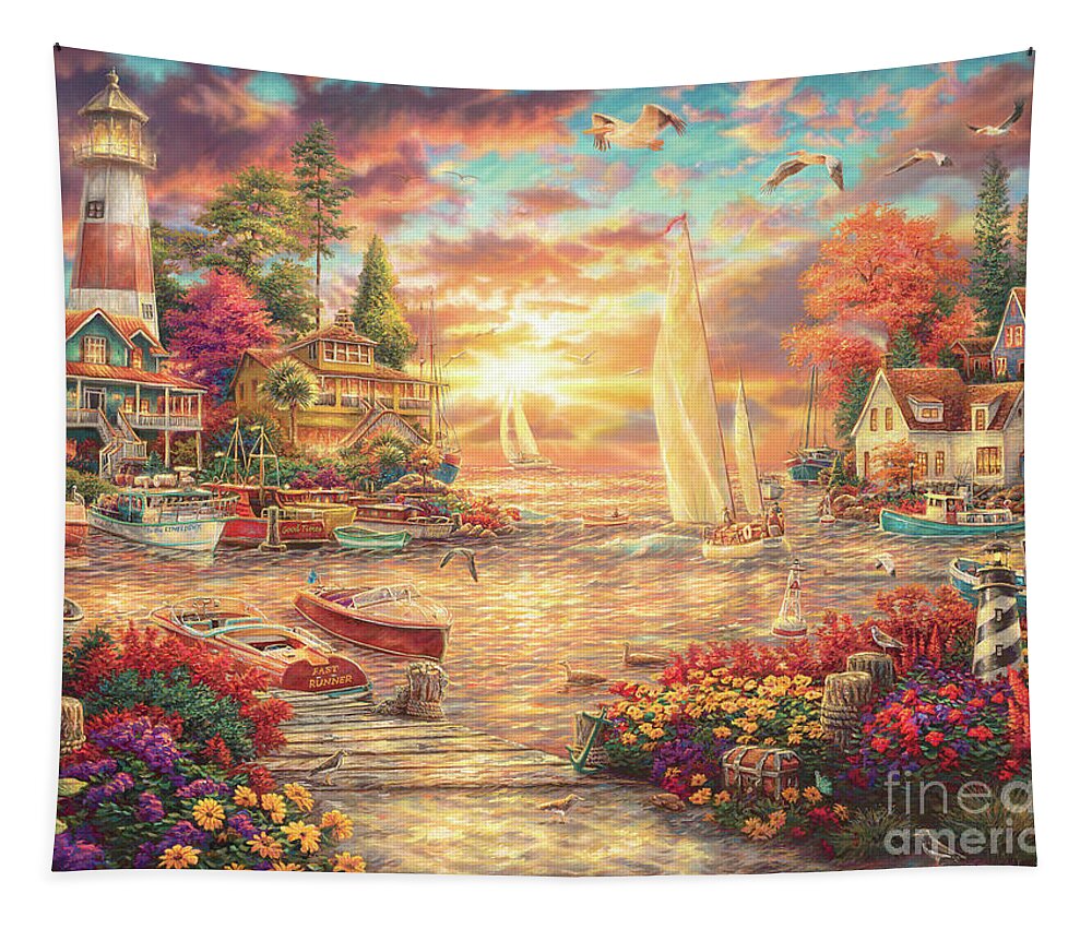 Inspirational Tapestry featuring the painting Into the Sunset by Chuck Pinson
