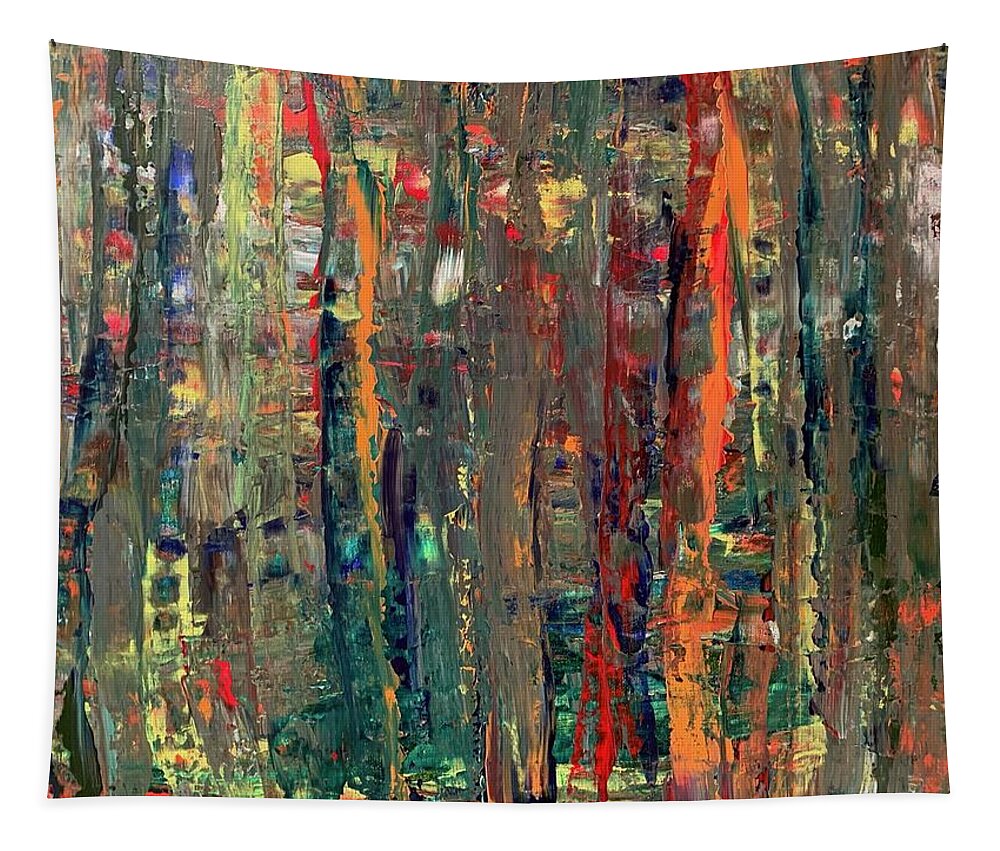 Abstract Tapestry featuring the painting Into the Woods 1 by Teresa Moerer