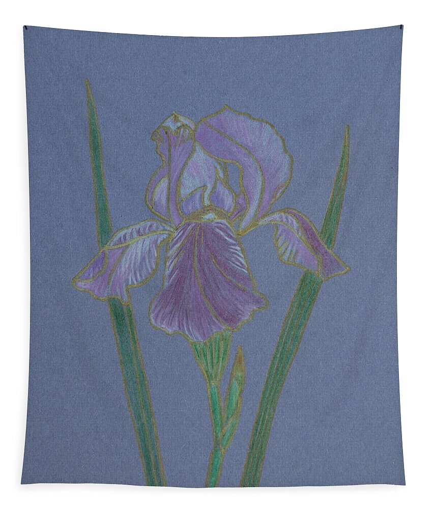 Iris Tapestry featuring the drawing Iris onBlue by Masha Batkova