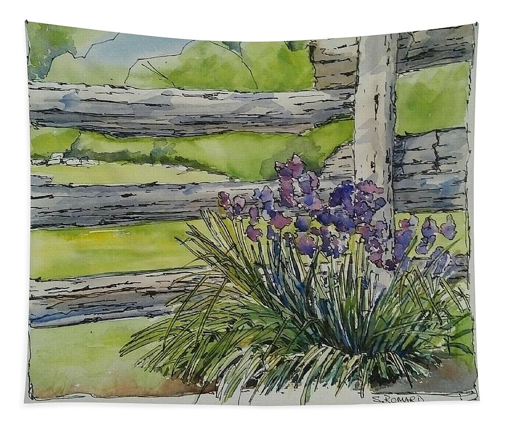 Rustic Garden Tapestry featuring the painting Irises by Sheila Romard
