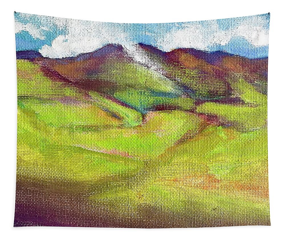 Irish Mountains Green Tapestry featuring the painting Irish mountains by Caroline Patrick