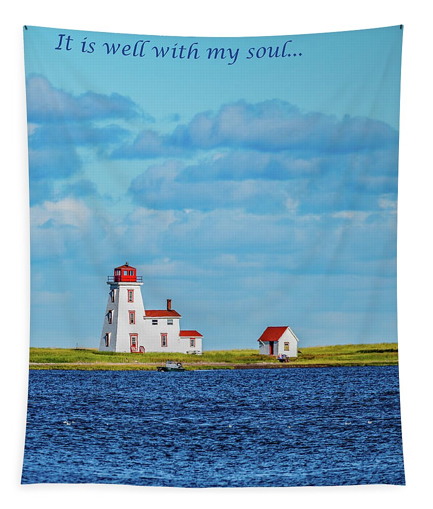 Sandy Island Lighthouse Tapestry featuring the photograph It is Well With My Soul, Vertical View by Marcy Wielfaert