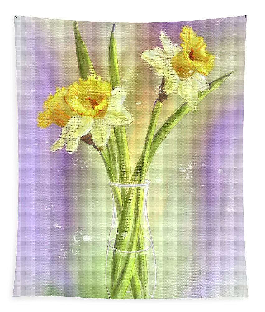 Daffodils Tapestry featuring the digital art It Must Be Spring by Lois Bryan