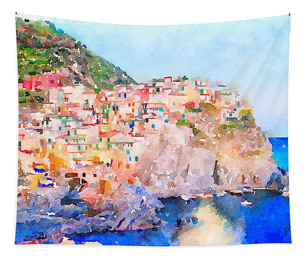 Italy Tapestry featuring the painting Italy - original watercolor by Vart. by Vart