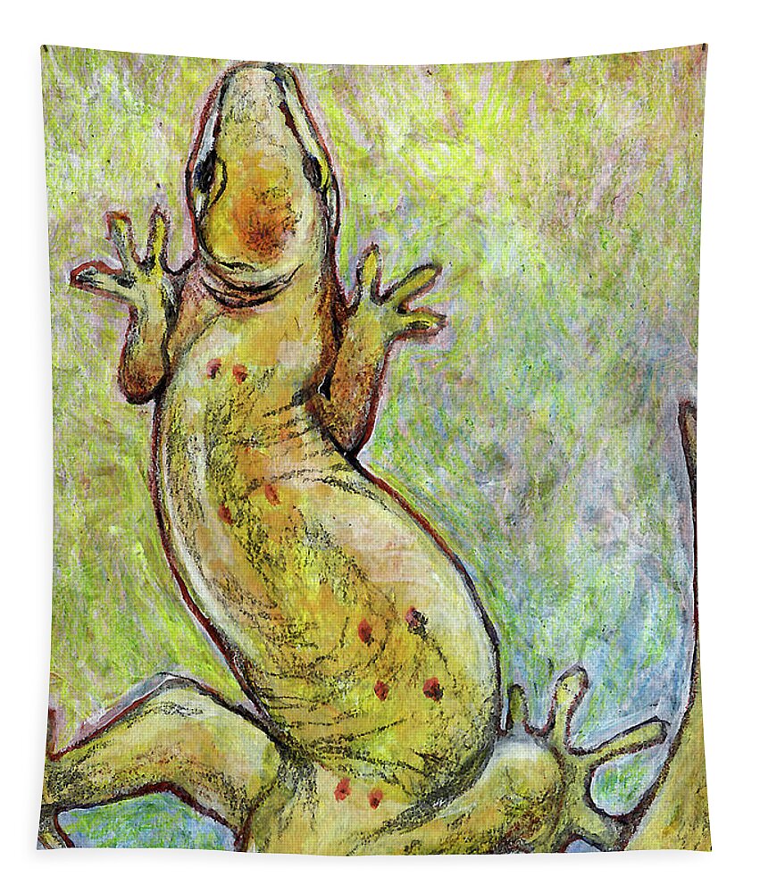Gecko Tapestry featuring the mixed media It's a Gecko by AnneMarie Welsh