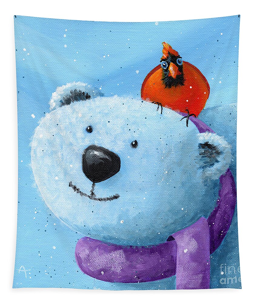 Winter Tapestry featuring the painting I've Got Your Back - Polar Bear and Cardinal by Annie Troe