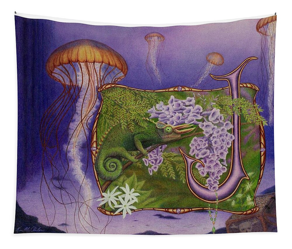Kim Mcclinton Tapestry featuring the drawing J is for Jellyfish by Kim McClinton