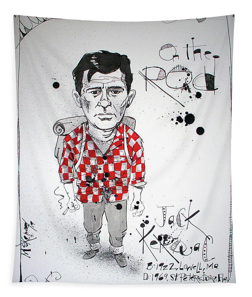  Tapestry featuring the drawing Jack Kerouac by Phil Mckenney