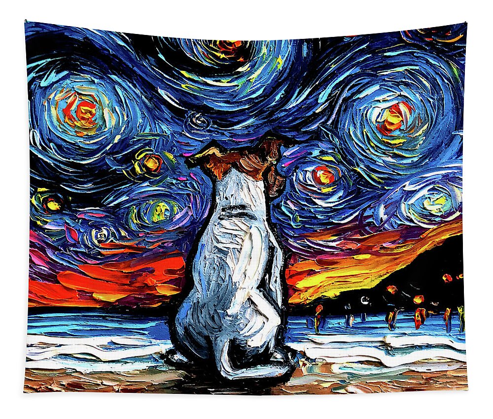 Jack Russel Terrier Tapestry featuring the painting Jack Russel Terrier Night 2 by Aja Trier