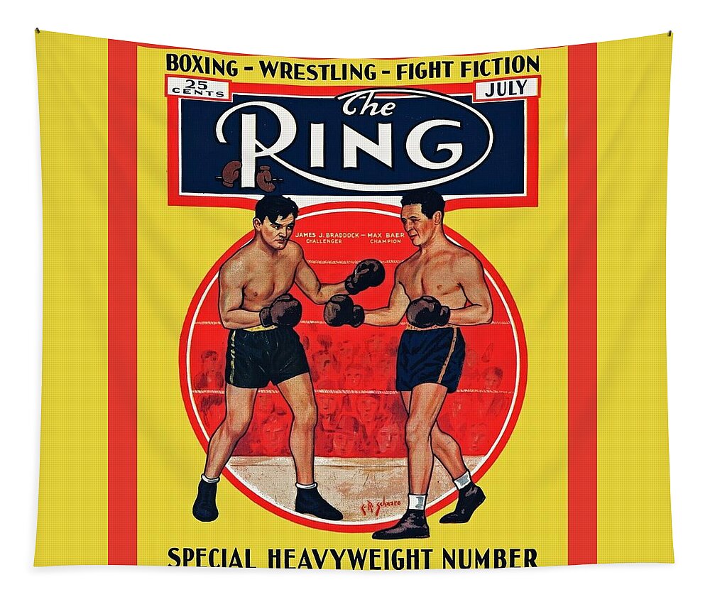 Poster Tapestry featuring the painting James Braddock v Max Baer Wall Art Poster of Ring Mag Cover 1935 by MotionAge Designs