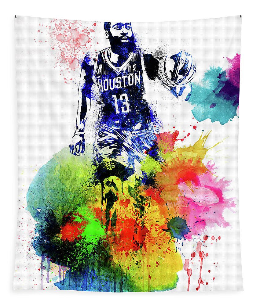 James Harden Tapestry featuring the mixed media James Harden Watercolor by Naxart Studio