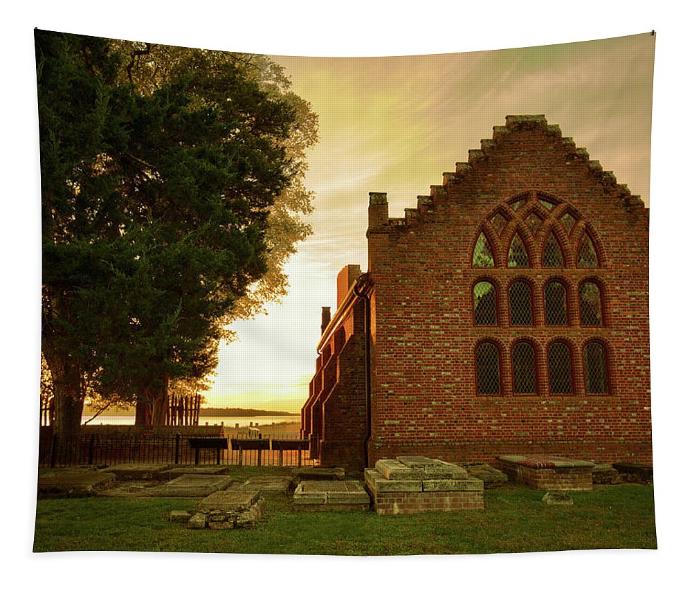 Church Tapestry featuring the photograph Jamestowne Church at Sunset by Rachel Morrison