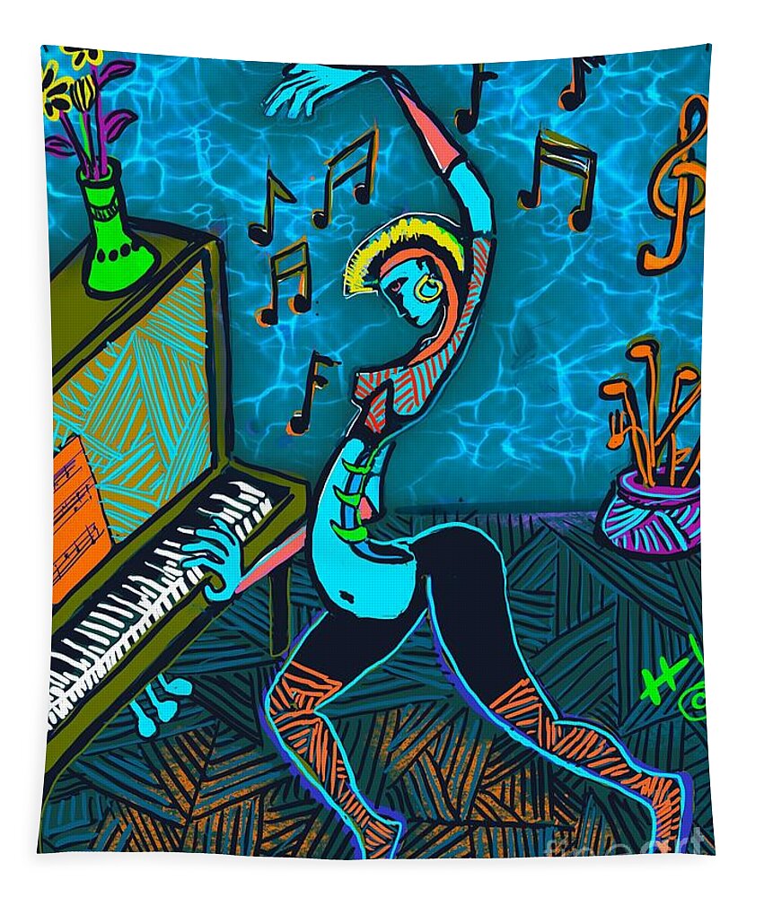Piano Tapestry featuring the digital art Janet's Jive by Hans Magden