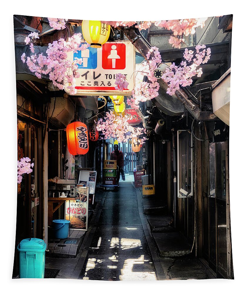 Japan Tapestry featuring the photograph Japan Rising Sun Collection - Omoide Yokocho Shinjuku by Philippe HUGONNARD