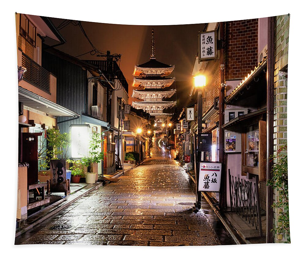 Japan Tapestry featuring the photograph Japan Rising Sun Collection - Sannen Zaka Street Kyoto by Philippe HUGONNARD
