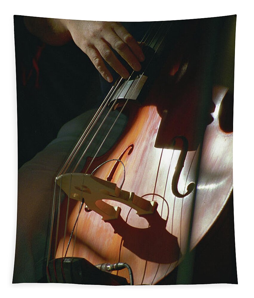 Hand Tapestry featuring the photograph Jay's Bass, A Hand of Jazz by Bonnie Colgan
