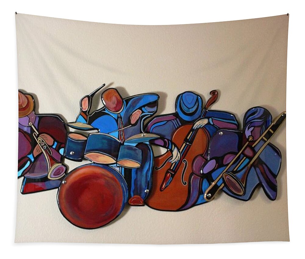 Music Tapestry featuring the mixed media Jazz Ensemble IV by Bill Manson