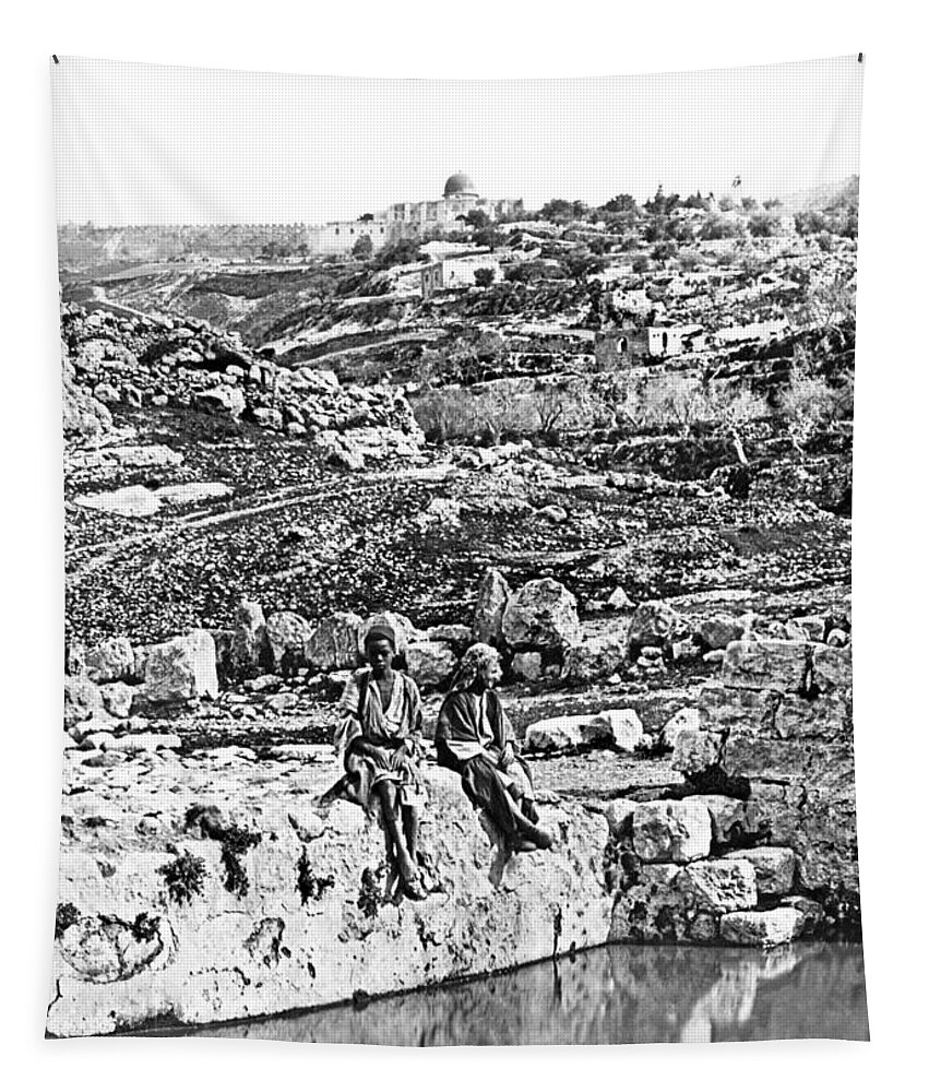 Pool Tapestry featuring the photograph Jerusalem Pool in 1910 by Munir Alawi