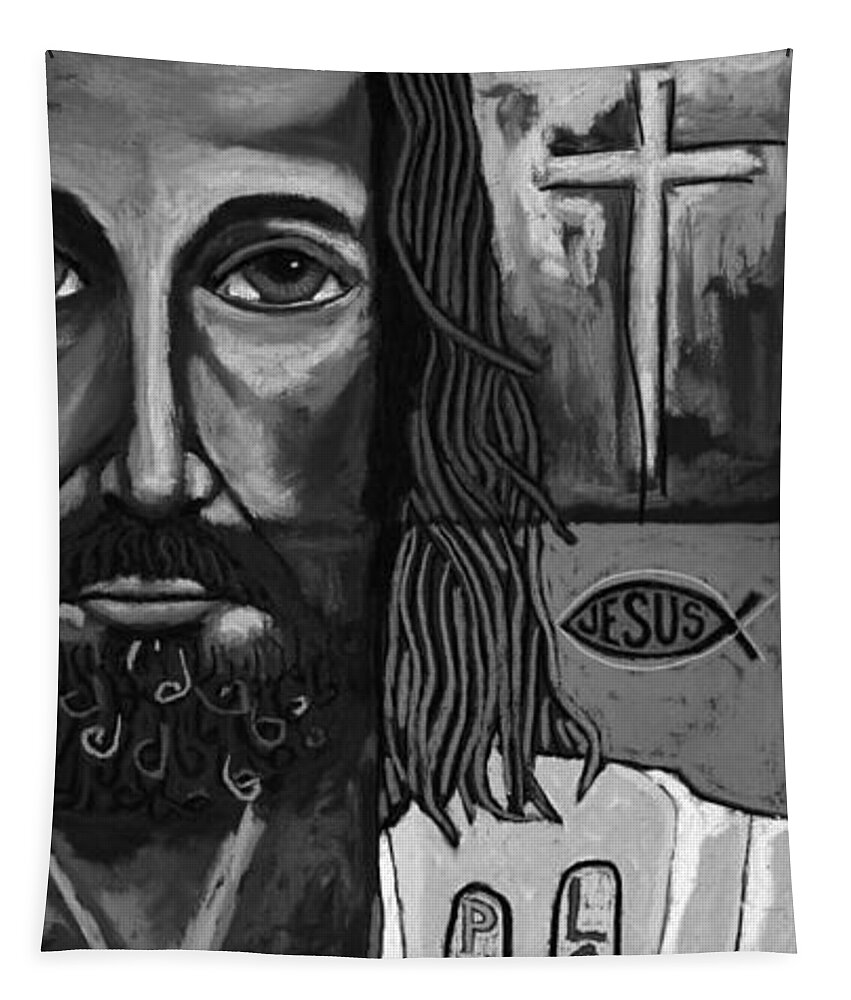 Jesus Tapestry featuring the digital art Jesus Christ - Black and White Crop by David Hinds