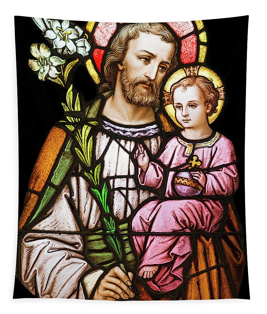Stained Glass Tapestry featuring the photograph Jesus Christ with St. Joseph by Munir Alawi
