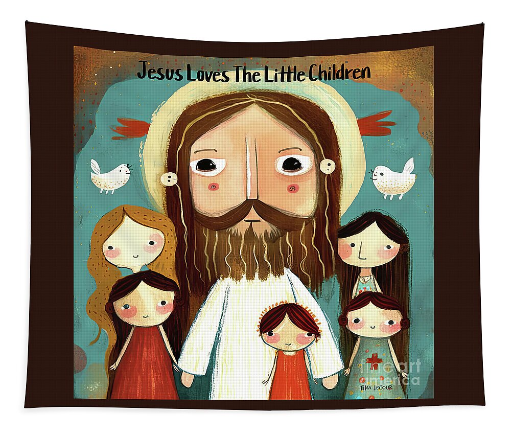Jesus Tapestry featuring the painting Jesus Loves The Little Children by Tina LeCour