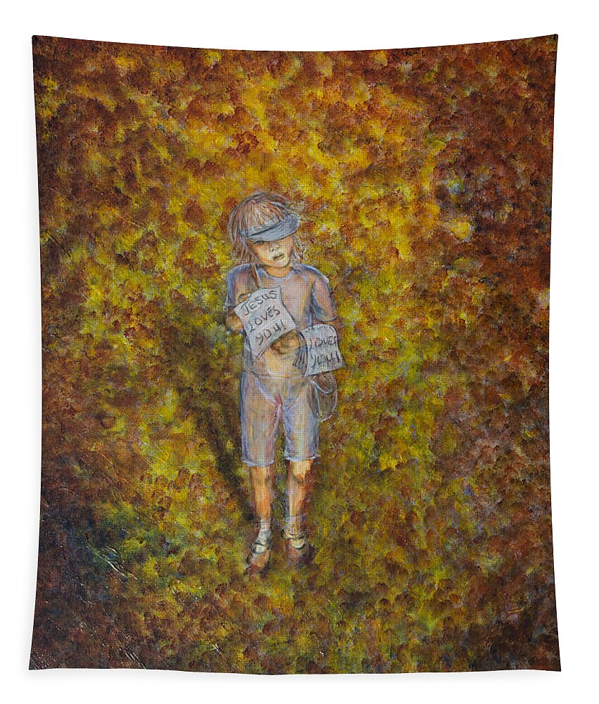 Child Tapestry featuring the painting Jesus Loves You 01 by Nik Helbig