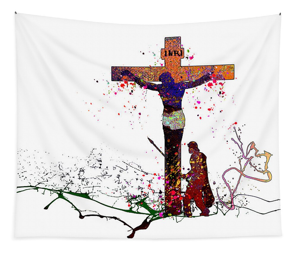 Jesus Tapestry featuring the painting Jesus On The Cross by Miki De Goodaboom