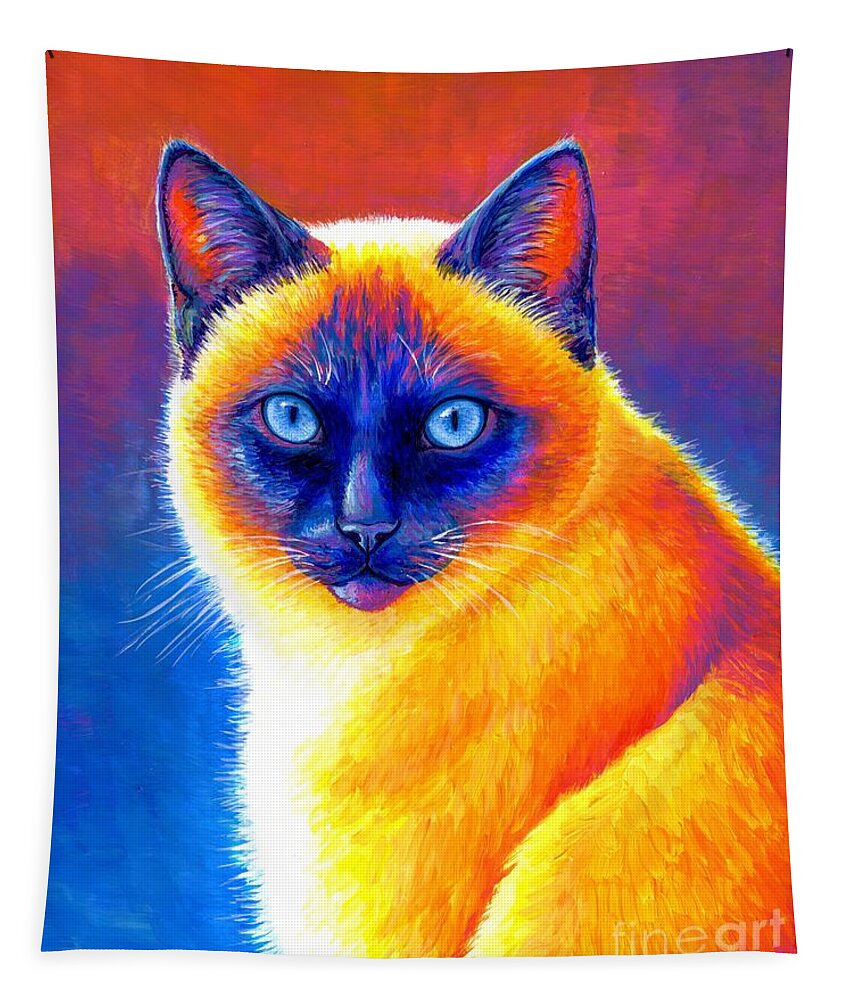 Siamese Cat Tapestry featuring the painting Jewel of the Orient - Colorful Siamese Cat by Rebecca Wang