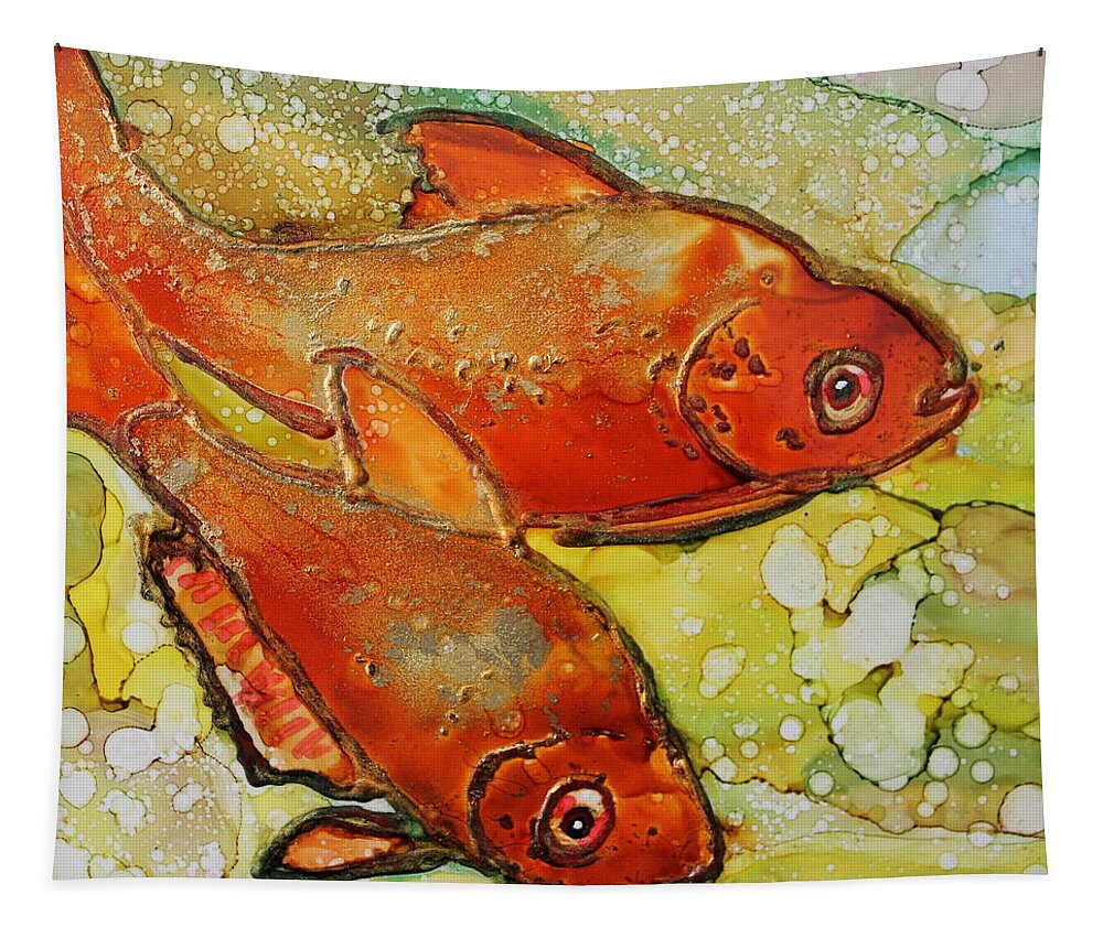 Fish Tapestry featuring the painting Jewel Tetras by Ruth Kamenev