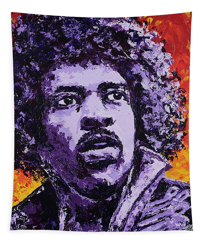 Jimi Hendrix Tapestry featuring the painting Jimi Hendrix FIRE by Steve Follman